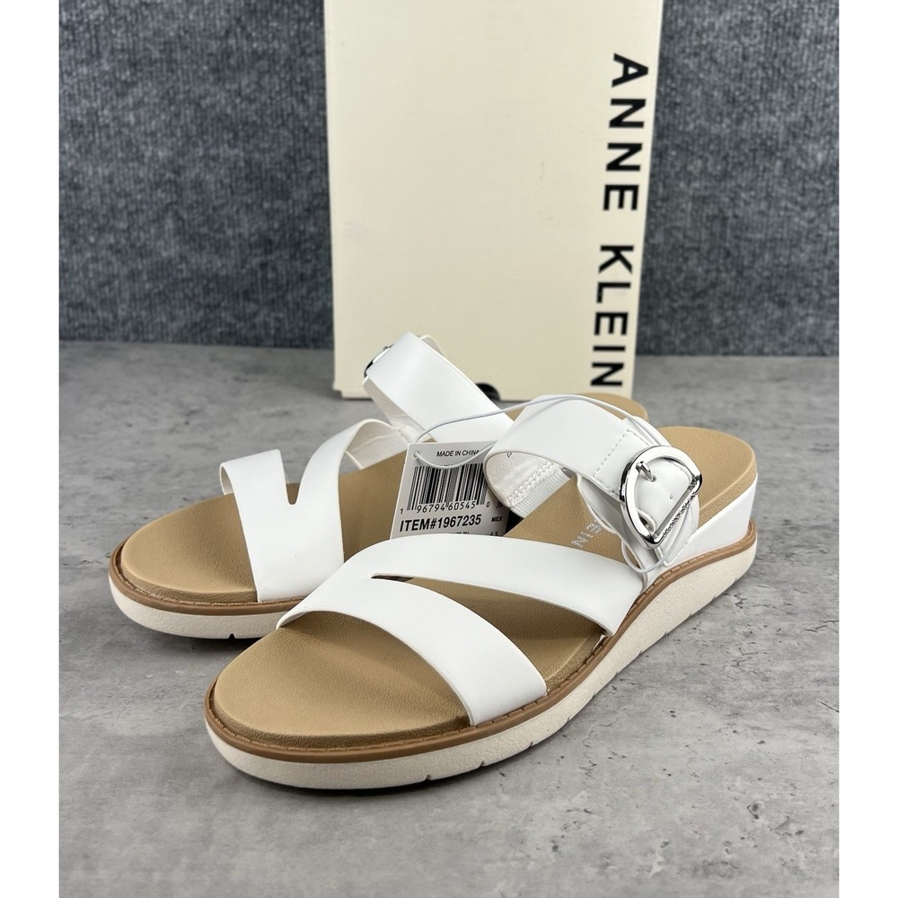 Anne Klein Aklalasa Women's 7.5 White Low Wedge Sandals New in Box